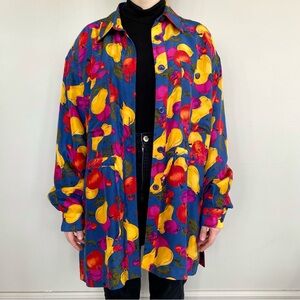 Vintage August Silk 100% silk fruit patterned jacket. 💙